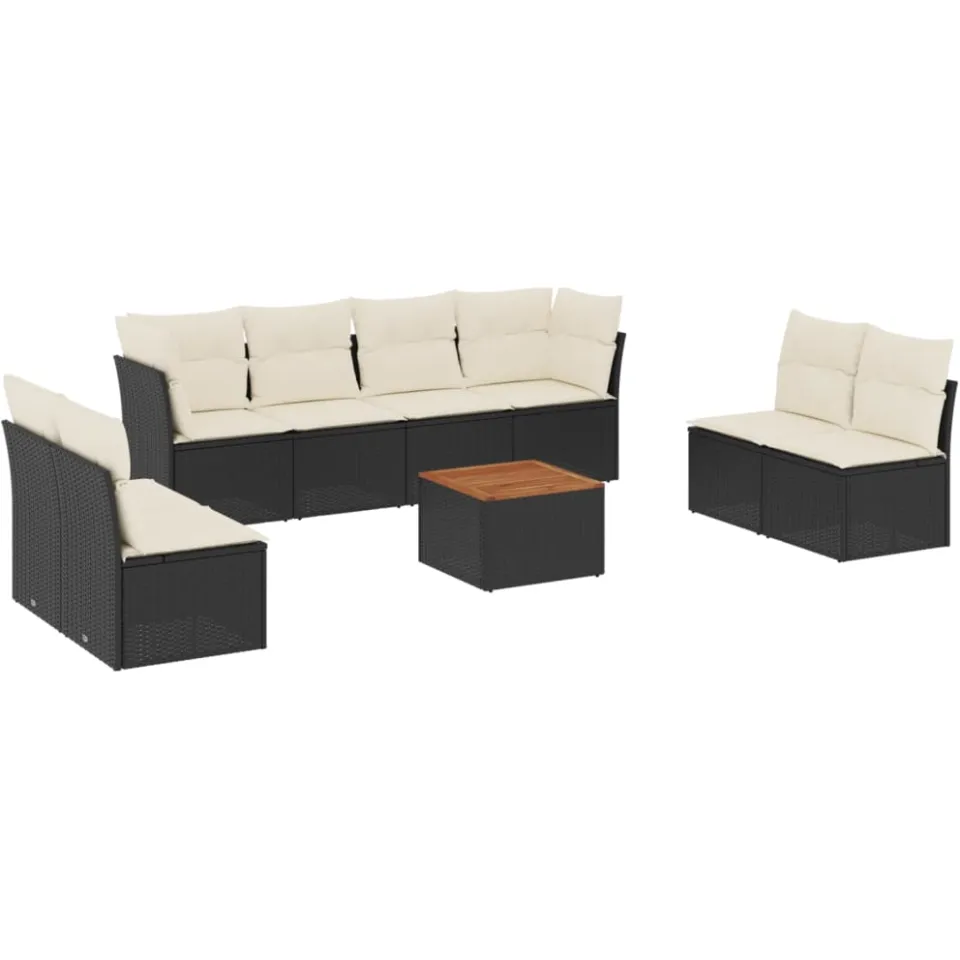 vidaXL 9-delige Loungeset met kussens poly rattan zwart, foto 3