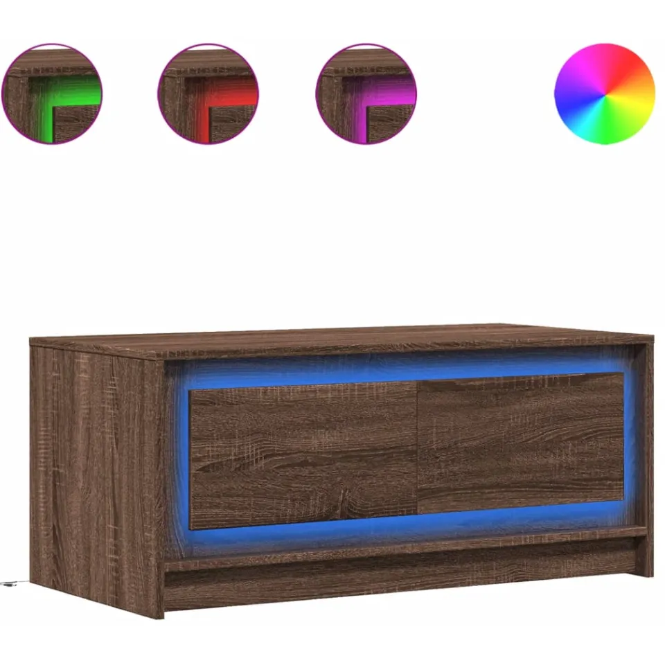 vidaXL Salontafel met LED-verlichting bewerkt hout bruin eikenkleur