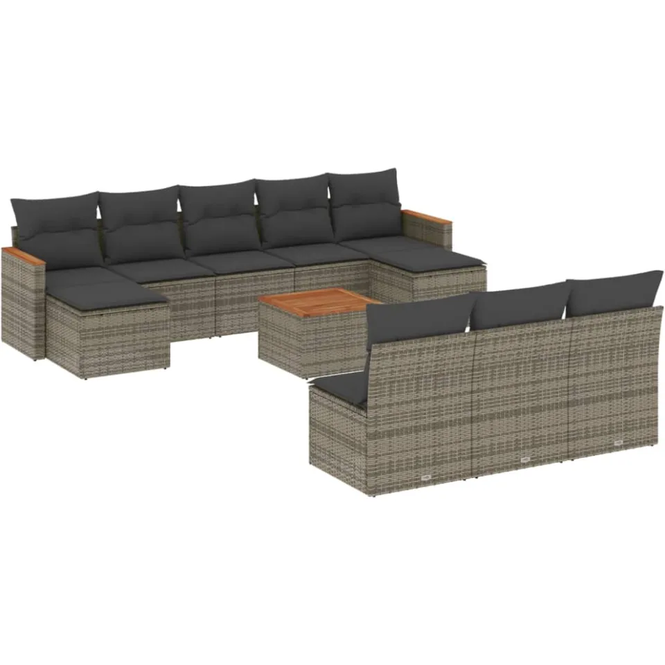 vidaXL 11-delige Loungeset met kussens poly rattan grijs, foto 3
