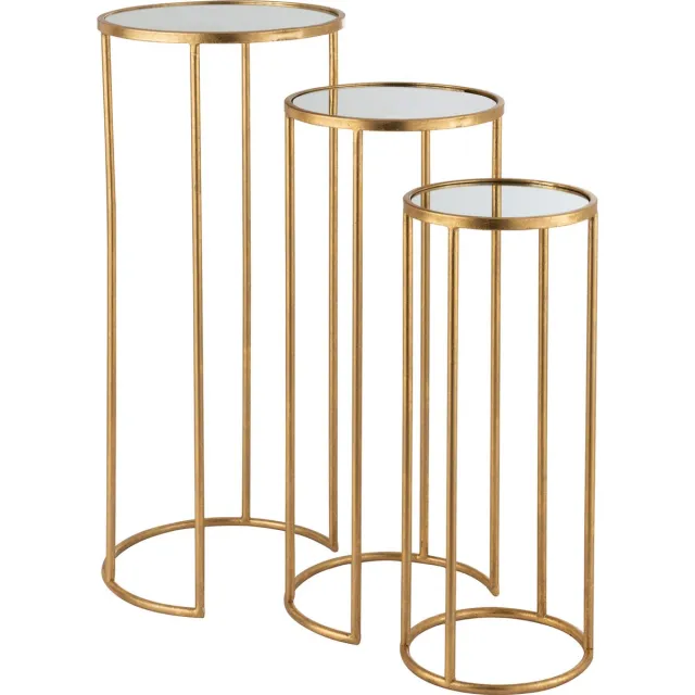 J-Line bijzettafel Leo Spiegel - ijzer - goud - set van 3