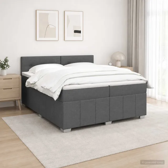 vidaXL Boxspringbed met matras Donkergrijs 200 x 200 cm Stof