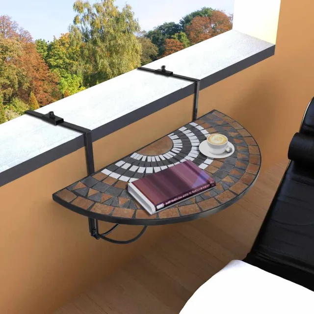 vidaXL Balkontafel hangend mozaïek terracottakleurig en wit Bruin