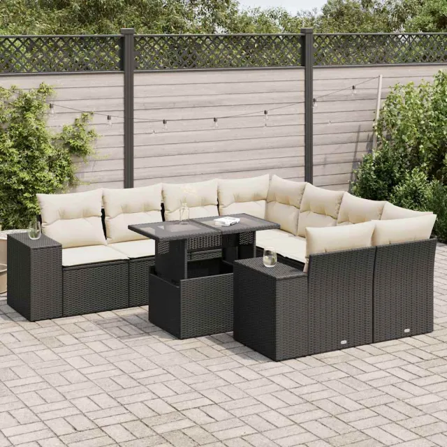vidaXL 9-delige Loungeset met kussens poly rattan zwart, foto 2