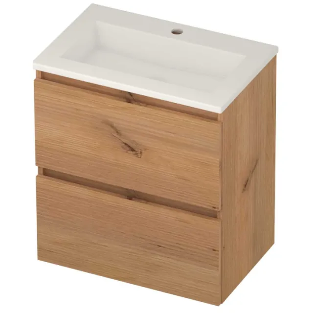 Basic-Line Mood 39 Badmeubelset Acryl 1 Kraangat Greeploos 60x39x62 cm Whisky Oak Glans Wit