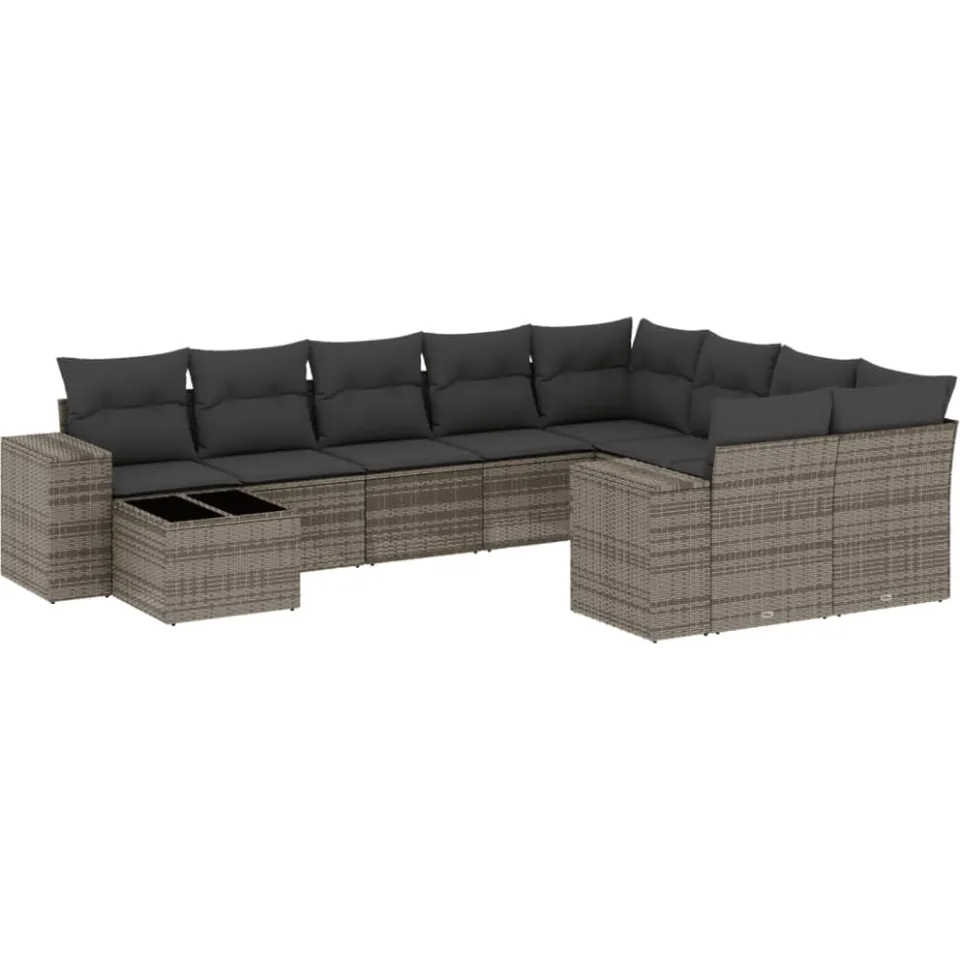 vidaXL 10-delige Loungeset met kussens poly rattan grijs, foto 3