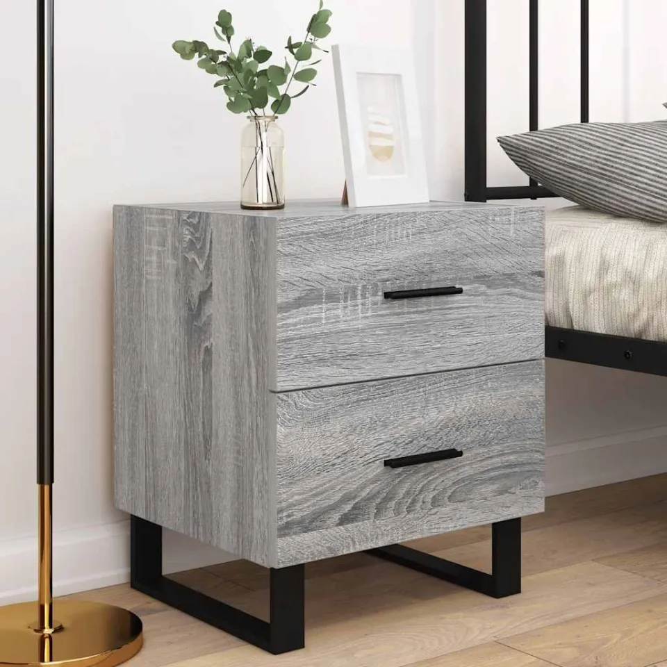 vidaXL Nachtkastjes 2 st 40x35x47,5 cm bewerkt hout grijs sonoma eiken, foto 2