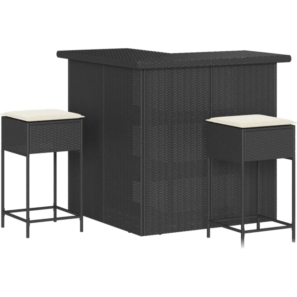 vidaXL 3-delige Tuinbarset met kussens poly rattan zwart, foto 4
