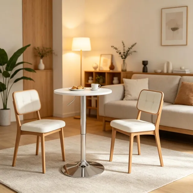 MIVRAY Statafel - Ronde Hoogteverstelbare Bartafel Met MDF Blad En Metalen Onderstel - Modern Voor Keuken En Eetruimte - Wit - 60 Cm