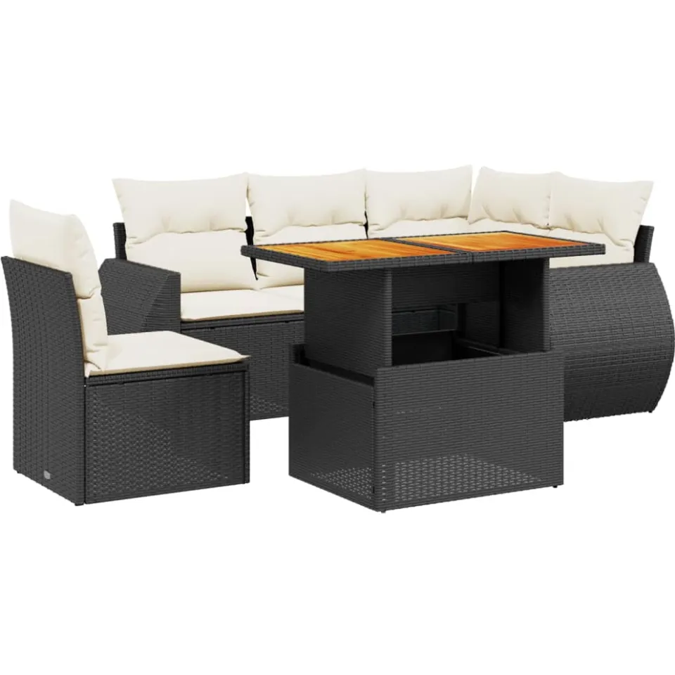 vidaXL 6-delige Loungeset met kussens poly rattan zwart, foto 3