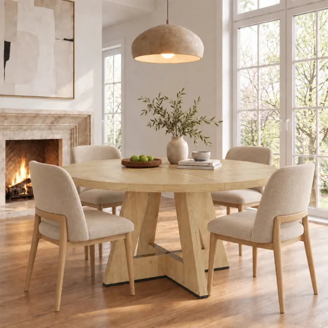 MODENUIT Eettafel - Rond voor 4 tot 6 Personen - Voor Eetkamer en Woonkamer - MDF Eikenkleur - 120x120x75 cm
