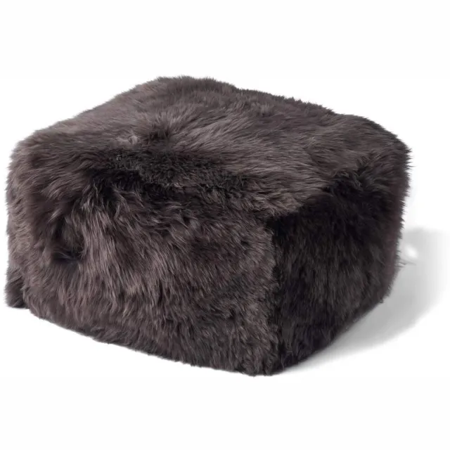 Sheepskin House Langharige Schapenvacht Poef - 50x50x32 cm Walnut