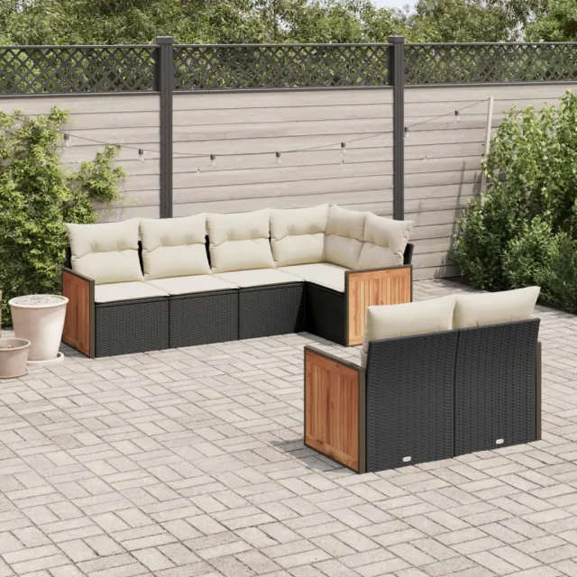 vidaXL 7-delige Loungeset met kussens poly rattan zwart, foto 2