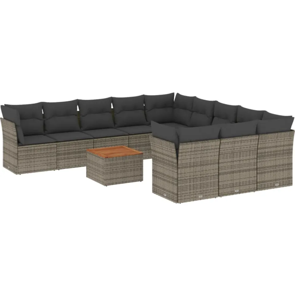 vidaXL 12-delige Loungeset met kussens poly rattan grijs, foto 3