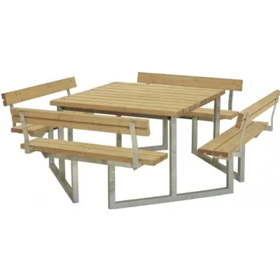 Trendyard ThermoWood® Picknicktafel Vierkant Twist 4 Rugleuningen