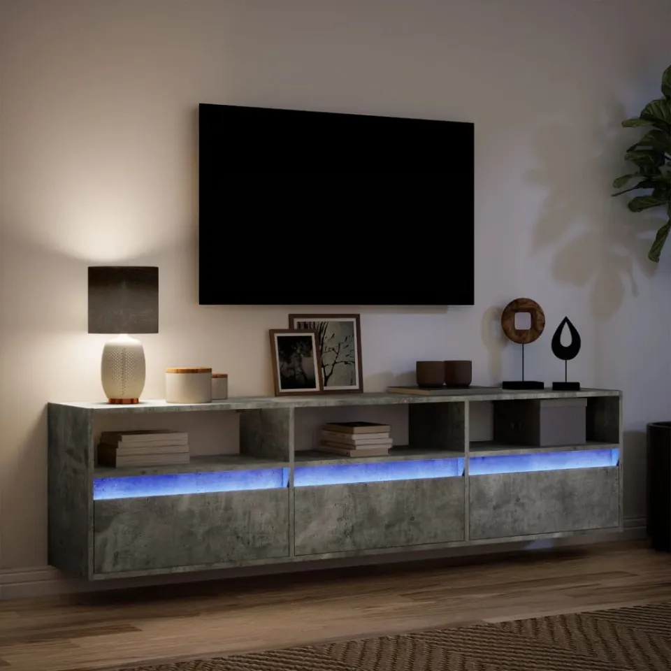 vidaXL Tv-wandmeubel met LED-verlichting 180x31x45 cm betongrijs grijs, foto 4