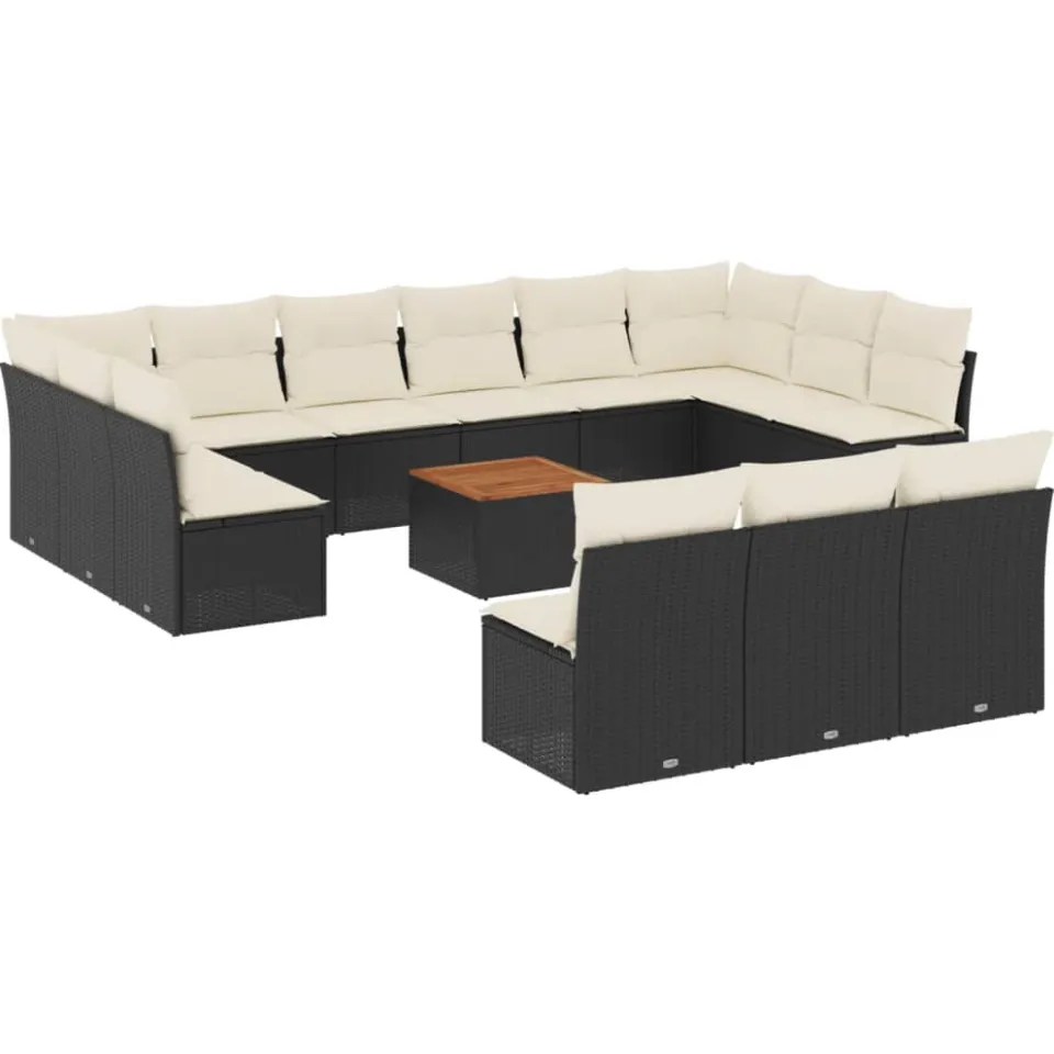 vidaXL 14-delige Loungeset met kussens poly rattan zwart