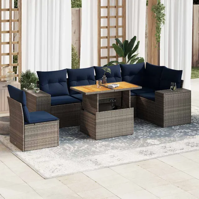vidaXL 7-delige Loungeset met kussens poly rattan grijs, foto 2