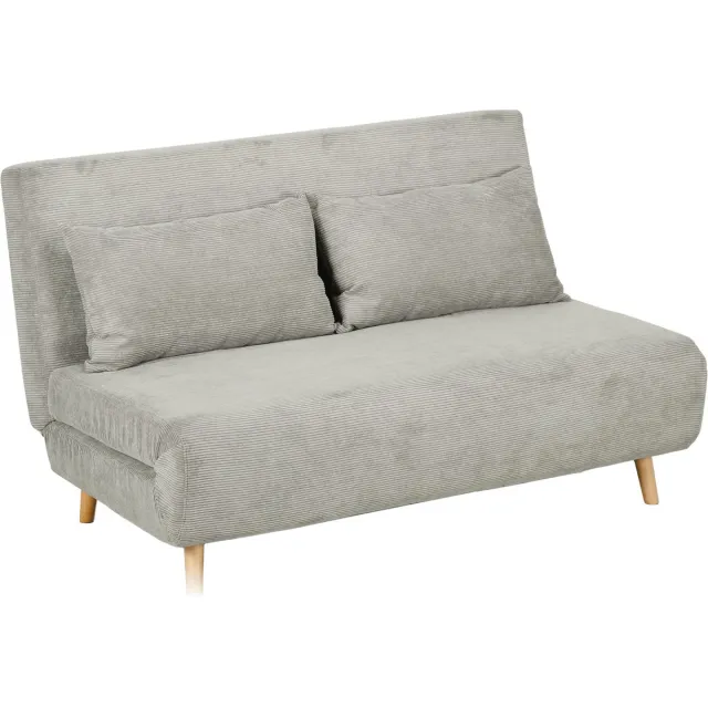 Homona 2-zits slaapbank - Met 3 standen verstelbare rugleuning en 2 kussens - Linnenlook en beukenhouten poten - 141 x 90 x 81 cm - Grijs