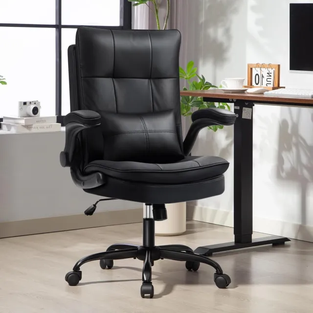 House&Garde Ergonomische Bureaustoel – House&Garden Luxe Directiestoel 150 kg – Kunstleer, Hoge Rugleuning, Verstelbaar, Kantelfunctie, Draaistoel met Wielen – Zwart