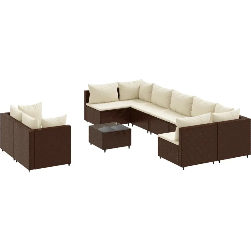 vidaXL 10-delige Loungeset met kussens poly rattan bruin, foto 3