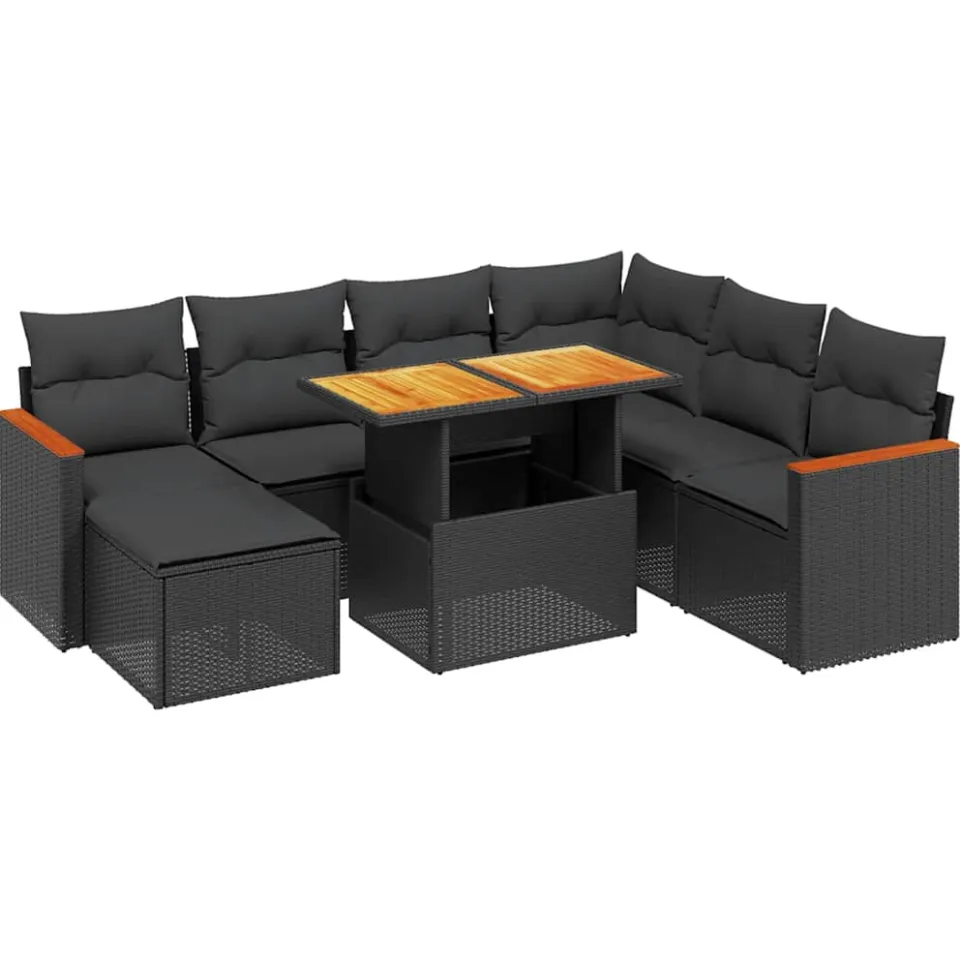 vidaXL 8-delige Loungeset met kussens poly rattan zwart, foto 3