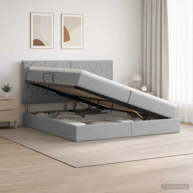 vidaXL LED Opslagbed met Matras Lichtgrijs 200 x 200 cm Stof