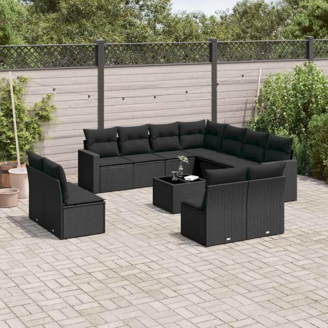 vidaXL 12-delige Loungeset met kussens poly rattan zwart, foto 2