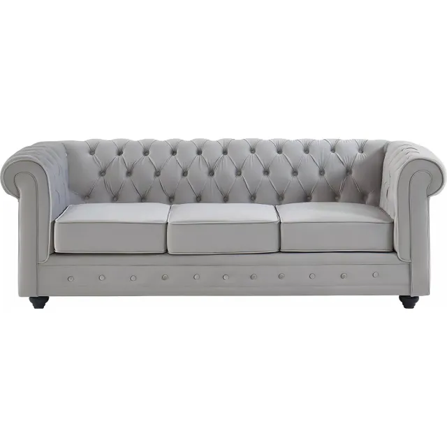 Vente-unique Driezitsbank CHESTERFIELD - velours - lichtgrijs
