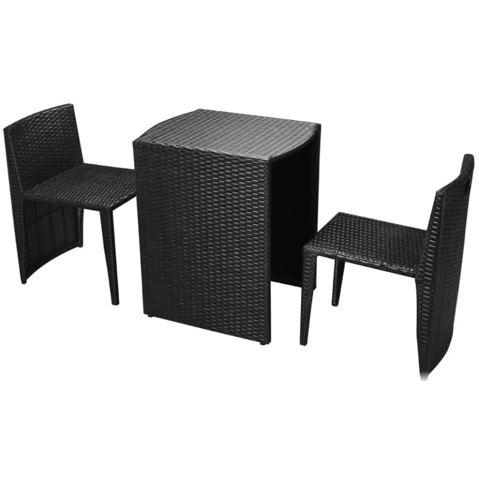 vidaXL 3-delige Bistroset met kussens poly rattan zwart