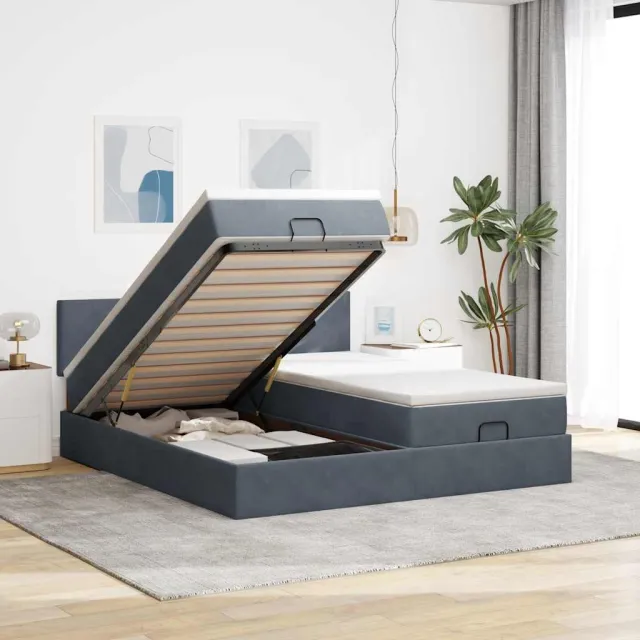 vidaXL Ottoman bed met matrassen 160x200cm fluweel donkergrijs grijs