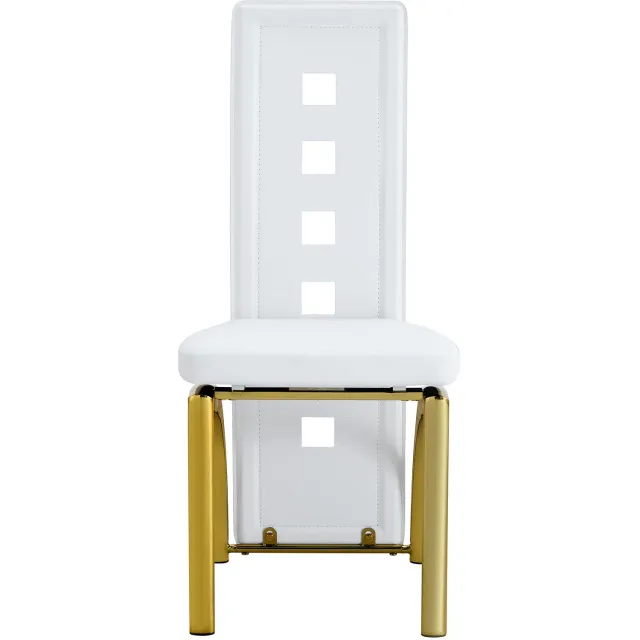 SONNENH Eetkamerstoelen set van 2 met uitsparingen in de hoge rug en goudkleurige metalen poten - Wit Wit en goudkleurig