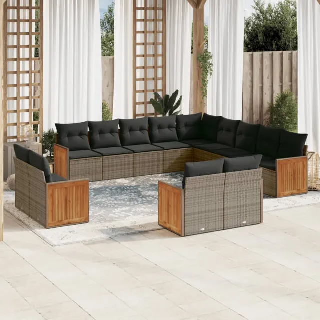 vidaXL 13-delige Loungeset met kussens poly rattan grijs, foto 2