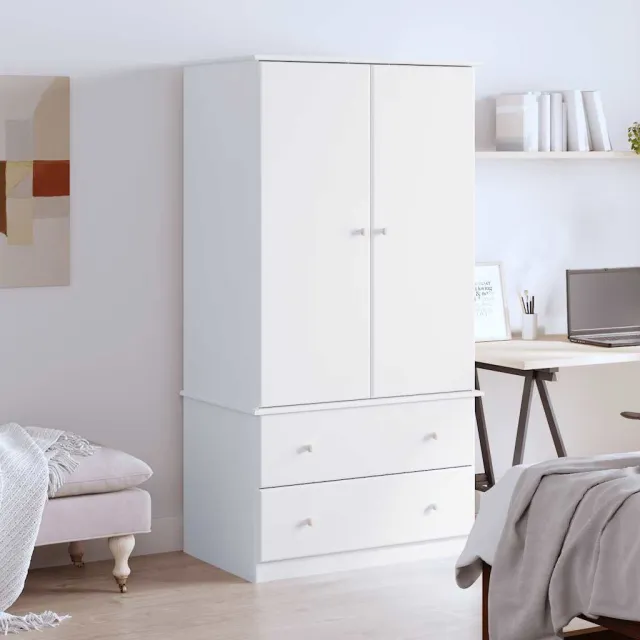 vidaXL Kledingkast ALTA 90x55x170 cm massief grenenhout wit, foto 2