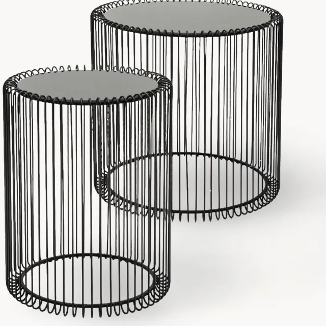 Kare Design Metalen bijzettafels Wire met glazen tafelblad, 2-delig Zwart