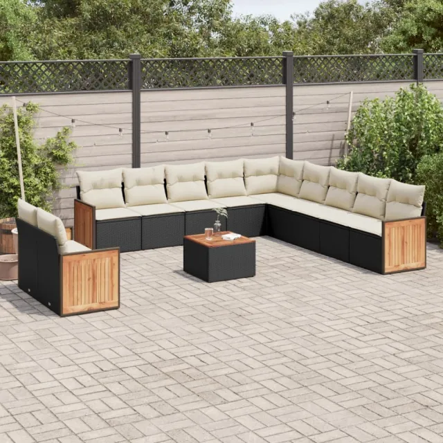 vidaXL 12-delige Loungeset met kussens poly rattan zwart, foto 2