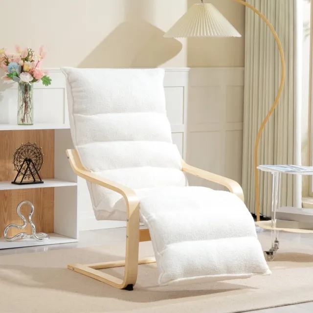 FloraGrace Relaxfauteuil 67 x 93-114 x 105 Cm - Verstelbare Voetensteun En Zachte Schommelbeweging - Voor Woonkamer En Leeshoek - Polyester - Wit
