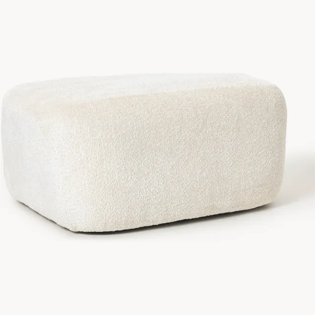 Westwing Collection Grote teddy bouclé poef Wolke Wit