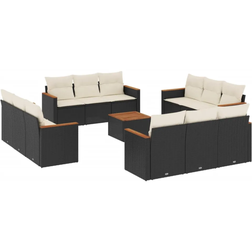 vidaXL 13-delige Loungeset met kussens poly rattan zwart, foto 3