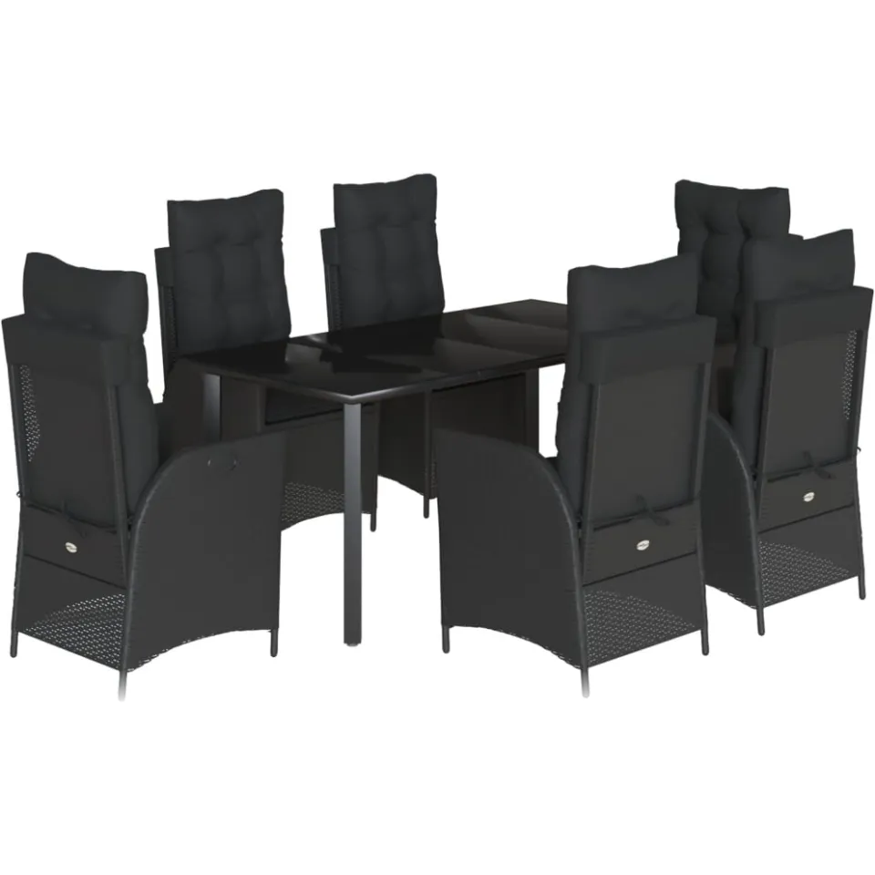 vidaXL 7-delige Tuinset met kussens poly rattan zwart, foto 3