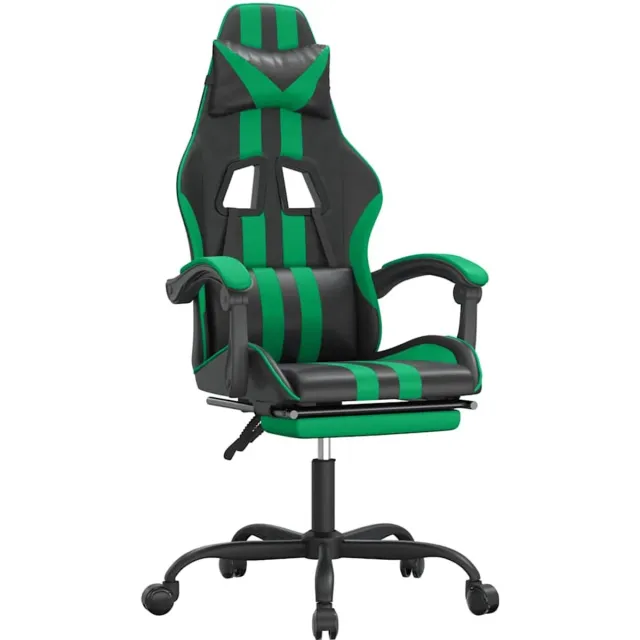 vidaXL Gamestoel - draaibaar - met - voetensteun - kunstleer - zwart - en - groen zwart en groen