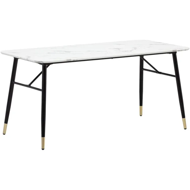 Ervesto Eetkamertafel 180x90x76 cm eettafel wit in marmerlook modern, keukentafel groot, eettafel rechthoekig, tafel eetkamer met metalen poten Bruin