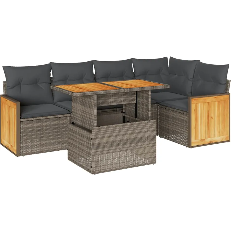 vidaXL 6-delige Loungeset met kussens poly rattan acacia grijs, foto 3