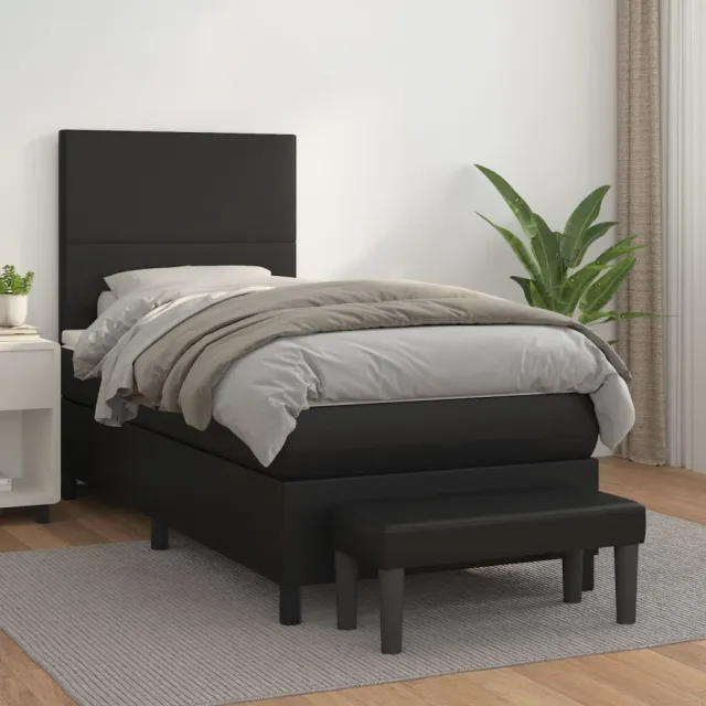 vidaXL Boxspring met matras kunstleer zwart 100x200 cm