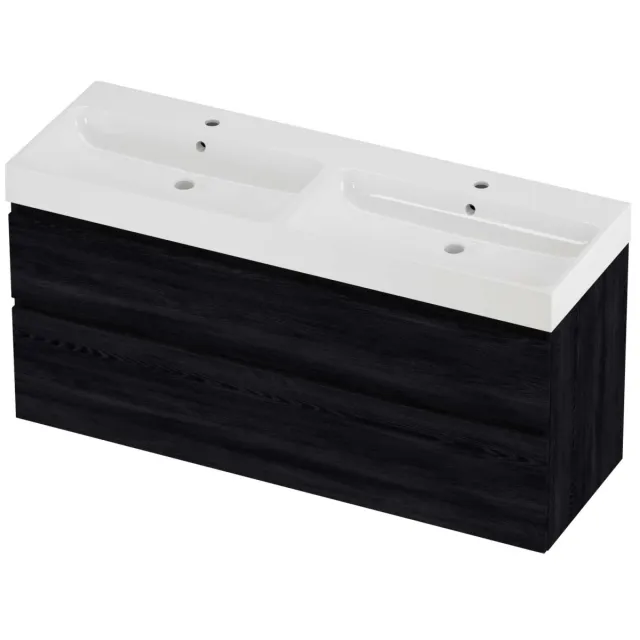 Proline Podium Badmeubelset Polystone Loft Dubbel 140x46x70 cm Glans Wit Black Oak