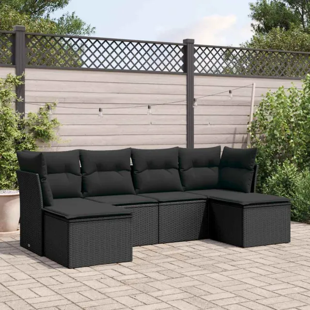 vidaXL 6-delige Loungeset met kussens poly rattan zwart, foto 2