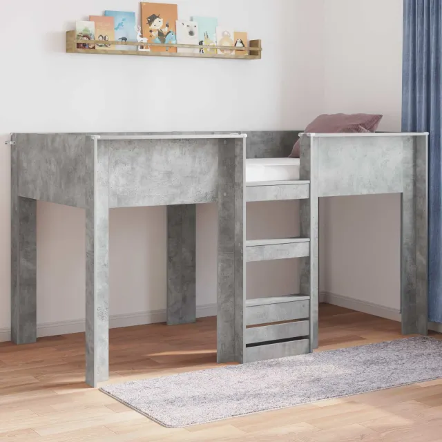 vidaXL Bunk Bed voor Kinderen Beton Grijs 90 x 200 cm Bewerkt hout