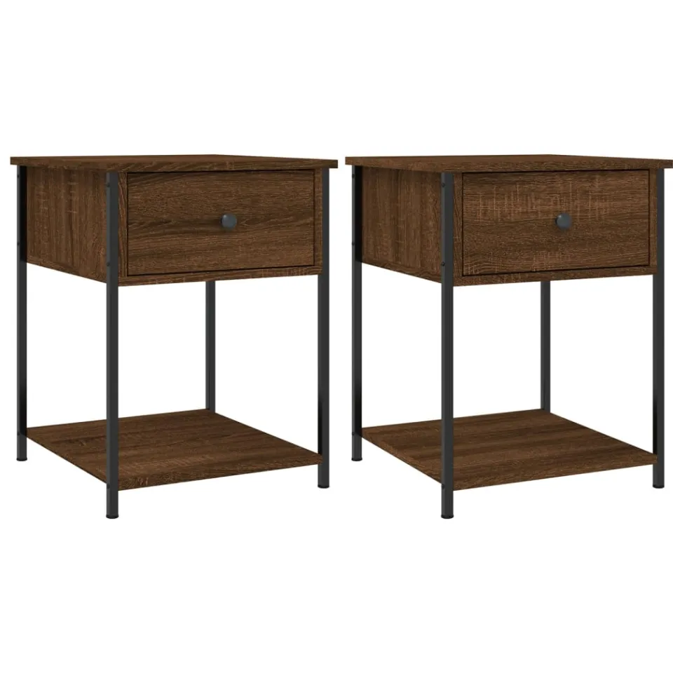 vidaXL Nachtkastjes 2 st 44x45x58 cm bewerkt hout bruin eikenkleur, foto 3