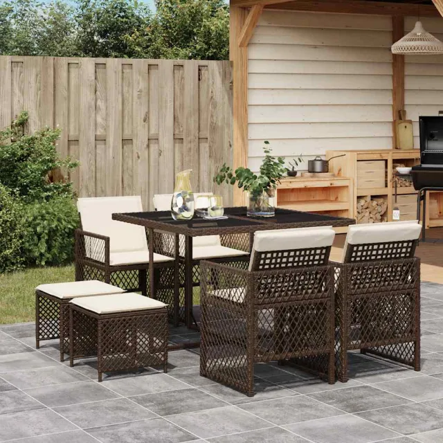 vidaXL 9-delige Tuinset met kussens poly rattan bruin, foto 2