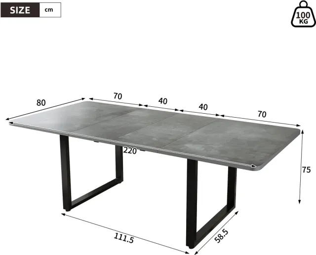 MODENUIT Eettafel - Uitschuifbaar In 3 Lengtes Voor 6-10 Personen - Eetkamer En Keuken - MDF Grijs - 140-220x80 Cm