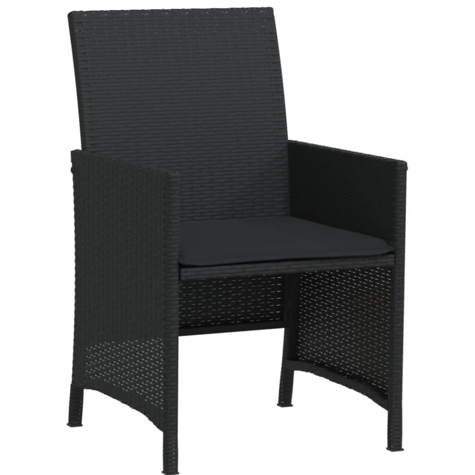 vidaXL 3-delige Bistroset met kussens poly rattan zwart, foto 4